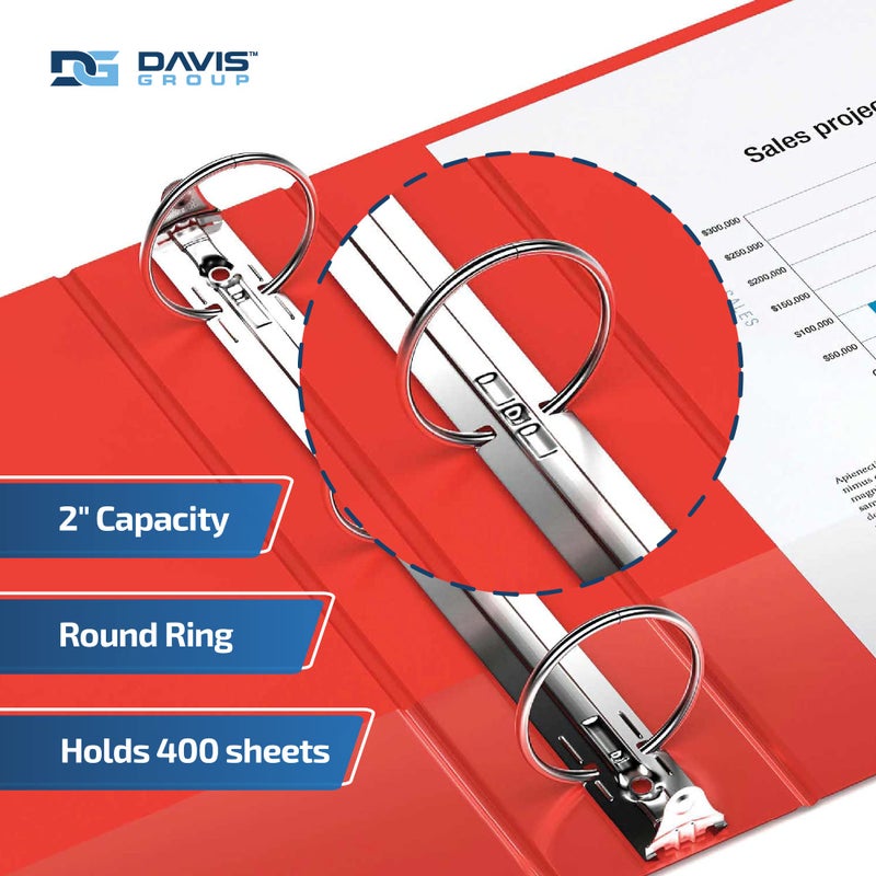 Davis Group Easyview Premium 3-Ring Binders with Clear-View Covers and Round Rings, Binders for School or Office, 2 Inch, Pack of 6, Red - Image 2